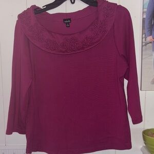 Rafaella Pink Ruffled 3/4 Sleeve Blouse